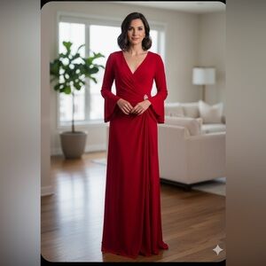 Lauren Ralph Lauren Elegant Red Long Sleeve Dress